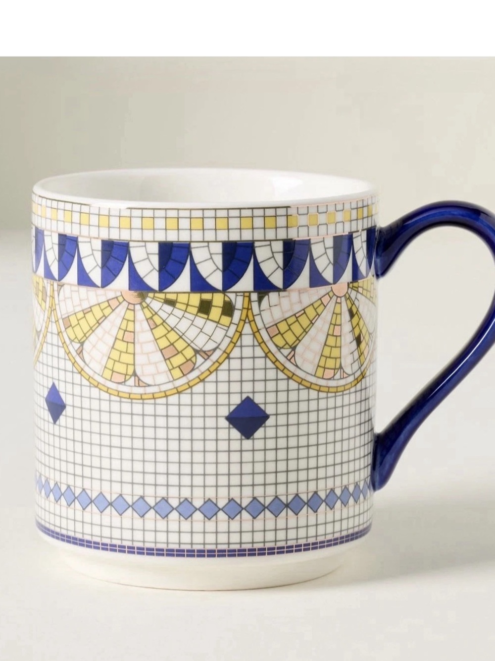 Anthropologie Bistro Tile Stoneware 24k Gold Accent ITALIA Mug Cup Lemon 🍋